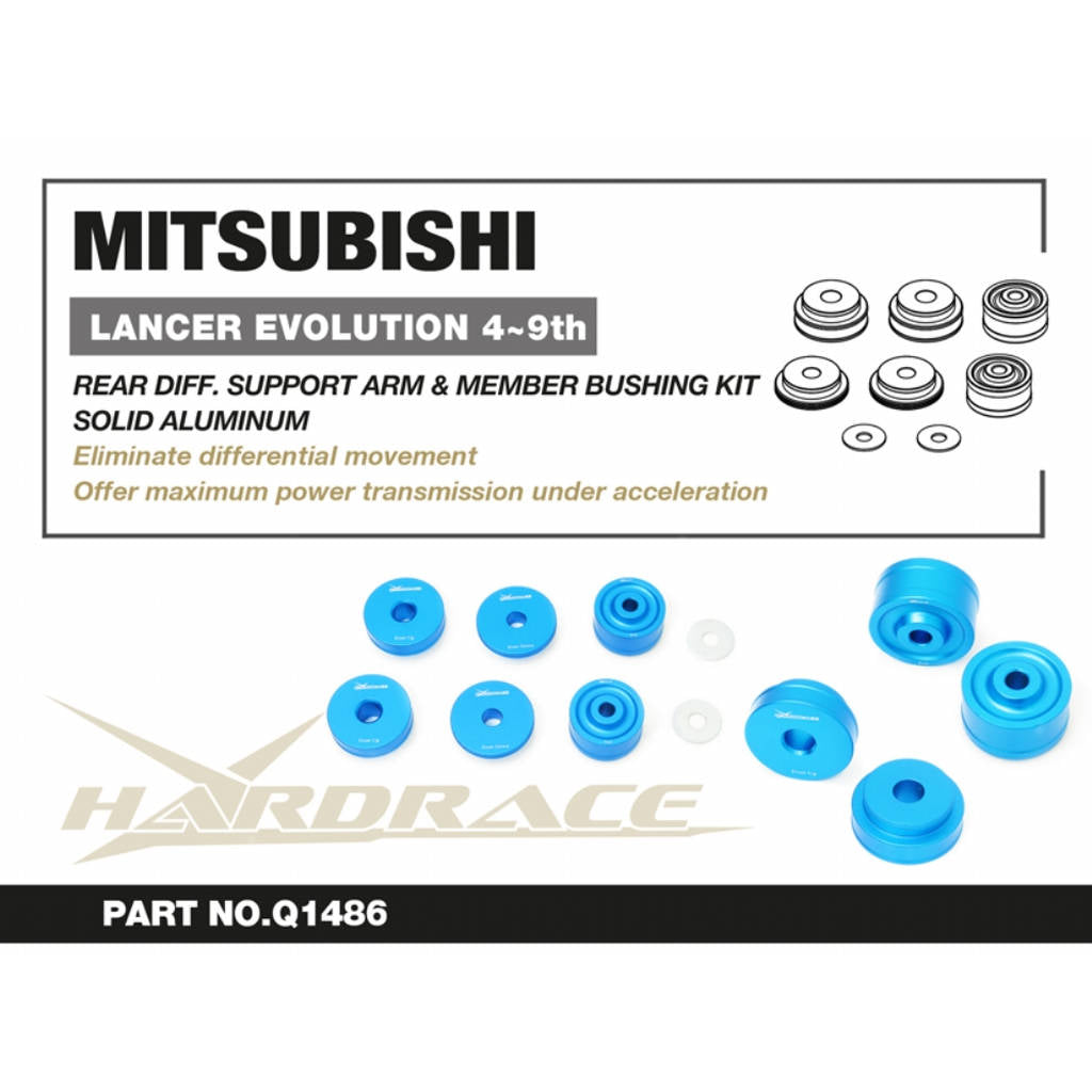 HARDRACE Q1486 Rear Diff. Bushing Kit, 8pcs for MITSUBISHI Lancer Evo 4-9 (CN9A / CP9A / CT9A) Photo-1