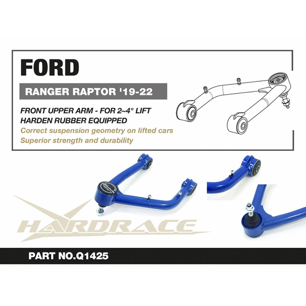 HARDRACE Q1425 Front Upper Arm, Lift 2-4 Inches (Harden Rubber), 2pcs for FORD Ranger Raptor 2012-2022 Photo-1