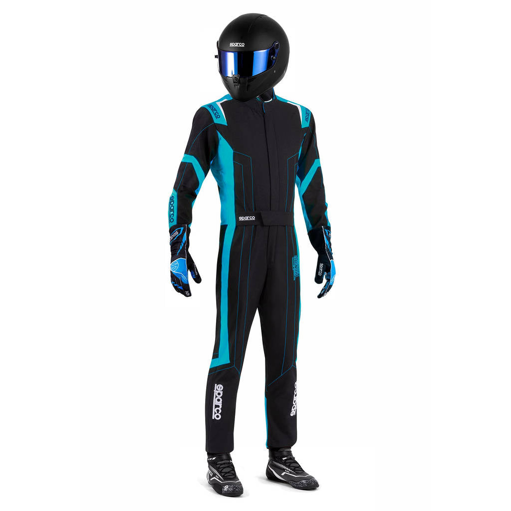 SPARCO BKS0010B0K3000M Karting Suit Thunder Advanced, Black / Sky Blue, Size M Photo-0