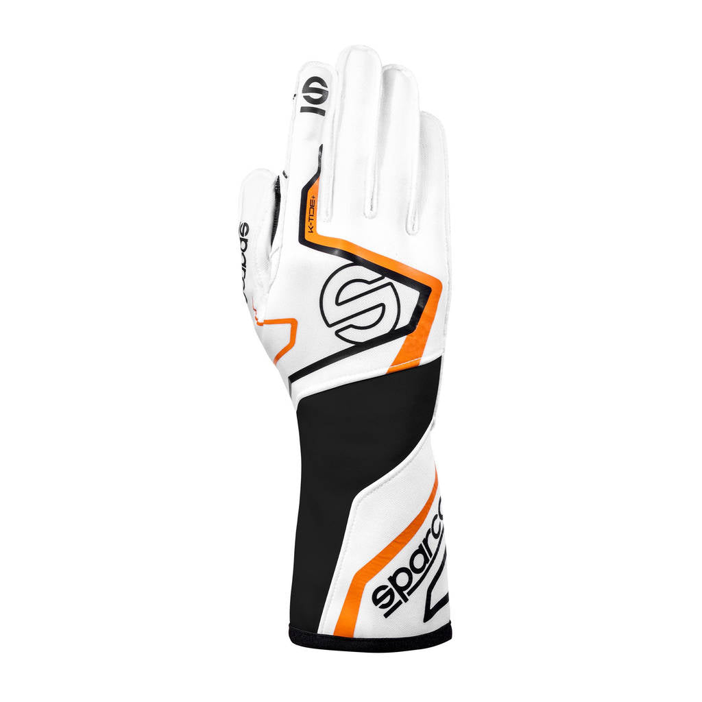 SPARCO BKG0002B0W17009 Karting Gloves K-Tide+ (FIA 8877-2022), White / Fluo Orange, Size 9 Photo-0