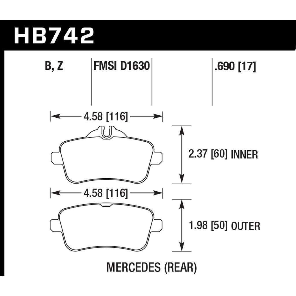 HAWK HB742W.690 Rear Brake Pads Motorsports DTC-30 for MERCEDES-BENZ A-Class A45 AMG (W176) Photo-2