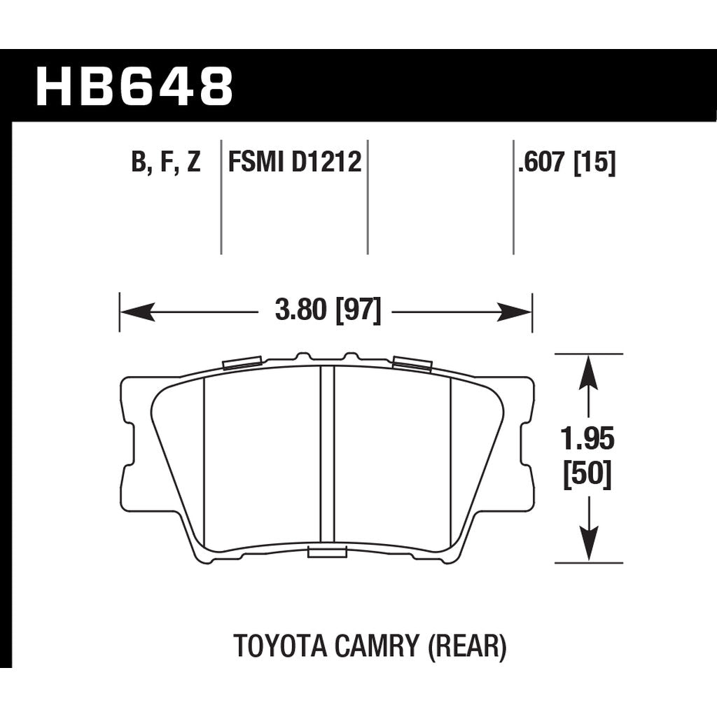 HAWK HB648Z.607 Rear brake pads TOYOTA CAMRY 2007-2011 2.4/3.0 Photo-2