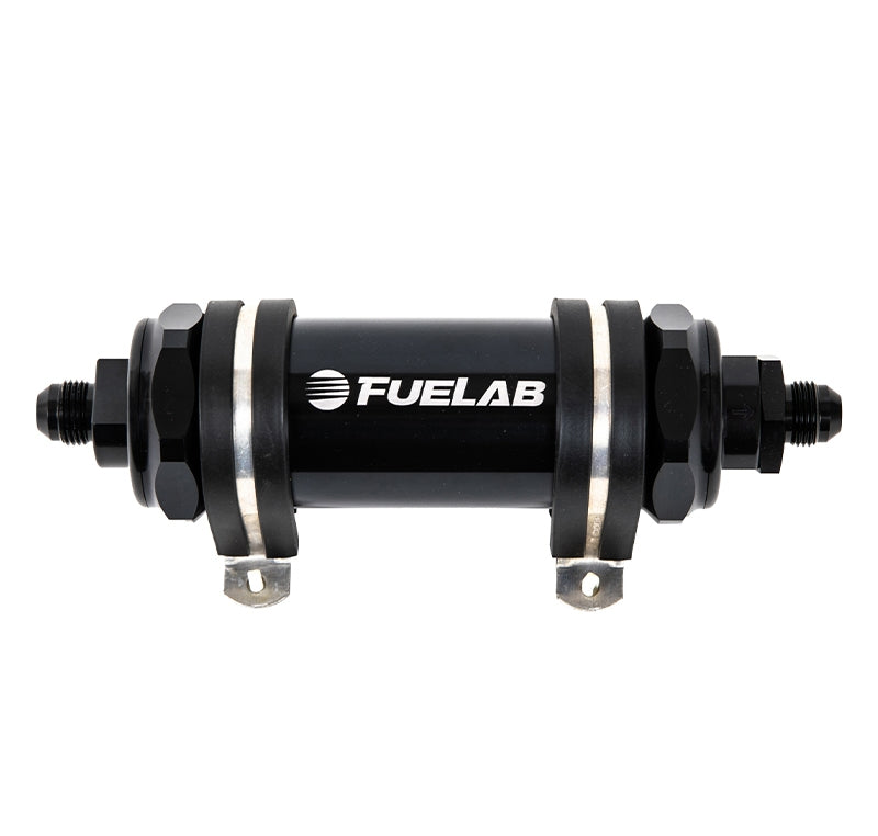 FUELAB 85832-1 In-Line Fuel Filter With Check Valve (10AN in/out, 5 inch 6 micron fiberglass element) Black Photo-0