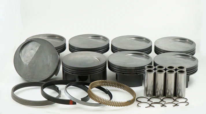 MAHLE 930261840T Piston Kit with TBC (533cid 4.440 x 1.350CH, 4.300stroke, 6.800rod, 0.990pin, -5.6cc, 574g, 12.4CR, 2618) for FORD Big Block Photo-0