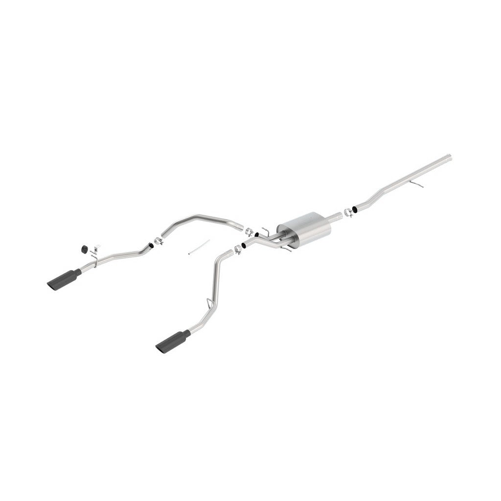 BORLA 140535BC Cat Back Exhaust System, Silverado / Sierra V8-5.3L, Ext. Cab Standard Bed (78.7") Crew Cab Short Bed (69.3") 143.5" WB, Tip №49, 2014-16, sound Touring Photo-0