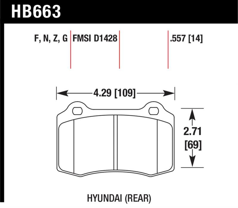 HAWK HB663F.557 Brake Pads HPS Rear HYUNDAI Genesis Coupe 2.0T R-Spec/TESLA S 20012-2015 Photo-0