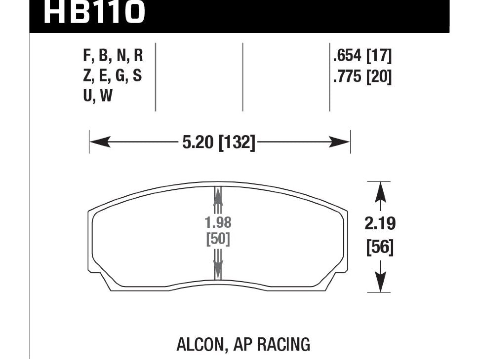 HAWK HB110G.654 Brake Pads DTC-60 (17 mm) AP Racing 5200/Alcon, Proma 4pot/HPB type 2/Rotor Photo-0 