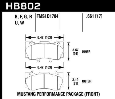 HAWK HB802F.661 Brake Padss HPS Front FORD Mustang EcoBoost/GT 2015-2019 Photo-0