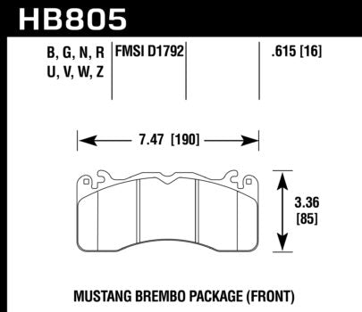 HAWK HB805N.615 Brake Padss HP Plus Front FORD Mustang GT 2016-2019 (Brembo Package) Photo-0