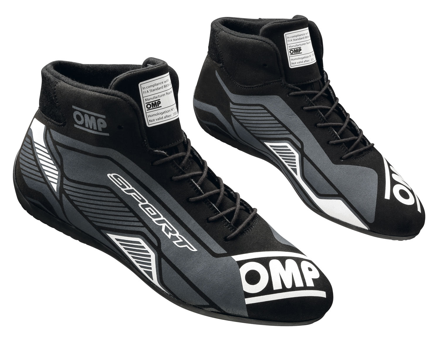 OMP IC0-0829-A01-076-45 (IC/82907645) SPORT MY2022 Racing Shoes, FIA 8856-2018, black/white, size 45 Photo-0