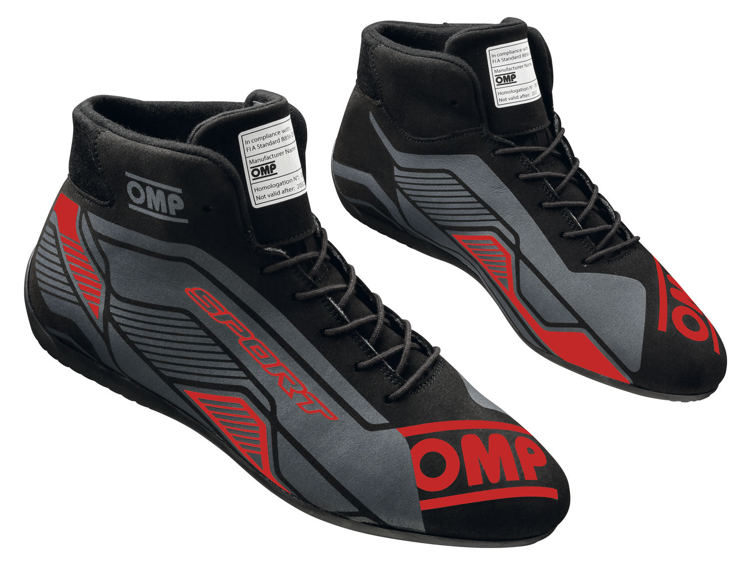 OMP IC0-0829-A01-073-38 (IC/82907338) SPORT MY2022 Racing Shoes, FIA 8856-2018, black/red, size 38 Photo-0