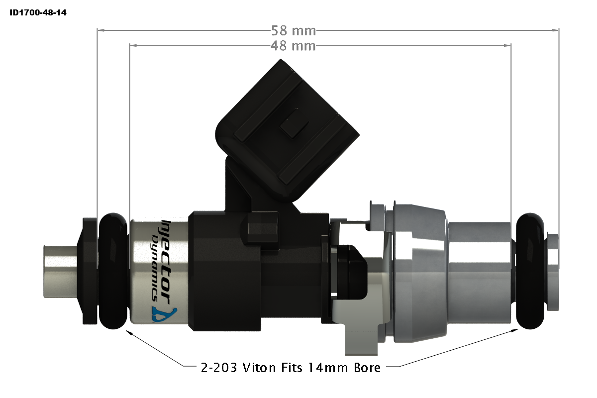 INJECTOR DYNAMICS 2600.48.14.14.10 LAMBORGHINI Gallardo ID2600-XDS, for Gallardo/V10 applications. 14mm (grey) adapter top. Photo-1