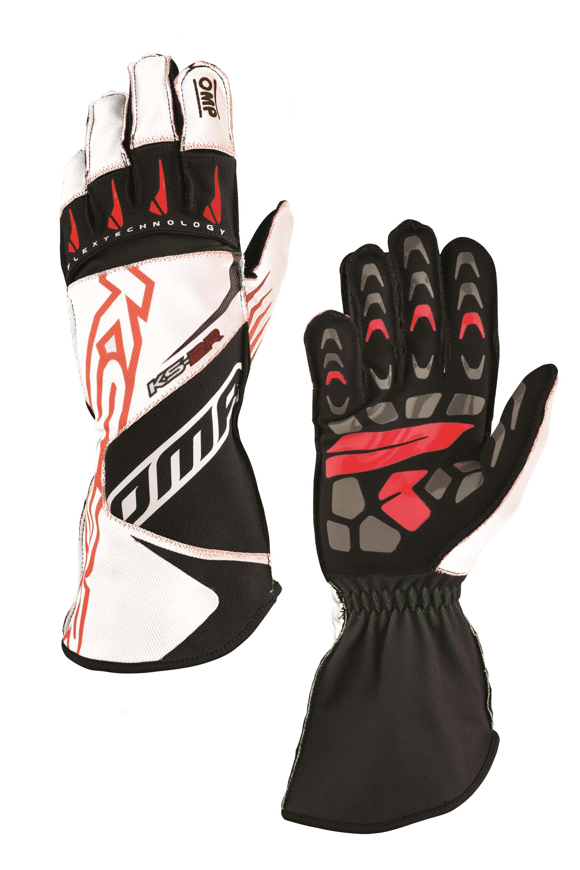 OMP KB0-2749-A01-120-XL Karting Gloves KS-2R MY2022 (for Kids), White / Red, Size XL Photo-0