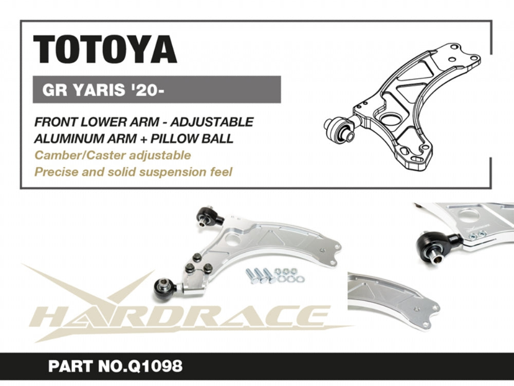 HARDRACE Q1098 Front Lower Control Arm - ALUMINUM (Pillow Ball) - 2PCS / SET for TOYOTA GR YARIS '20- Photo-5