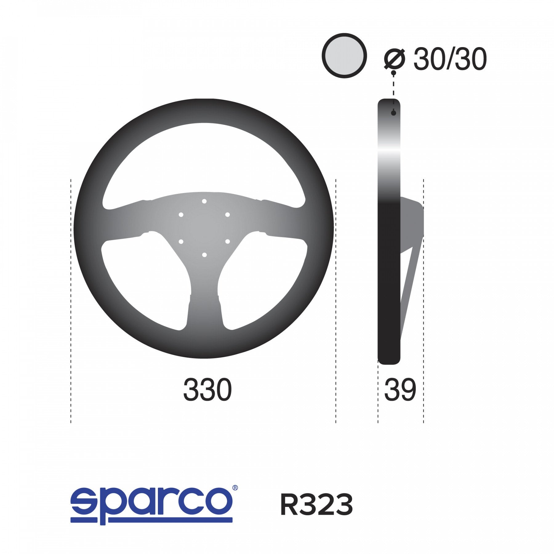 SPARCO 015R323PSNR Steering wheel R323, suede, black, diam.330m, reach 39mm Photo-1