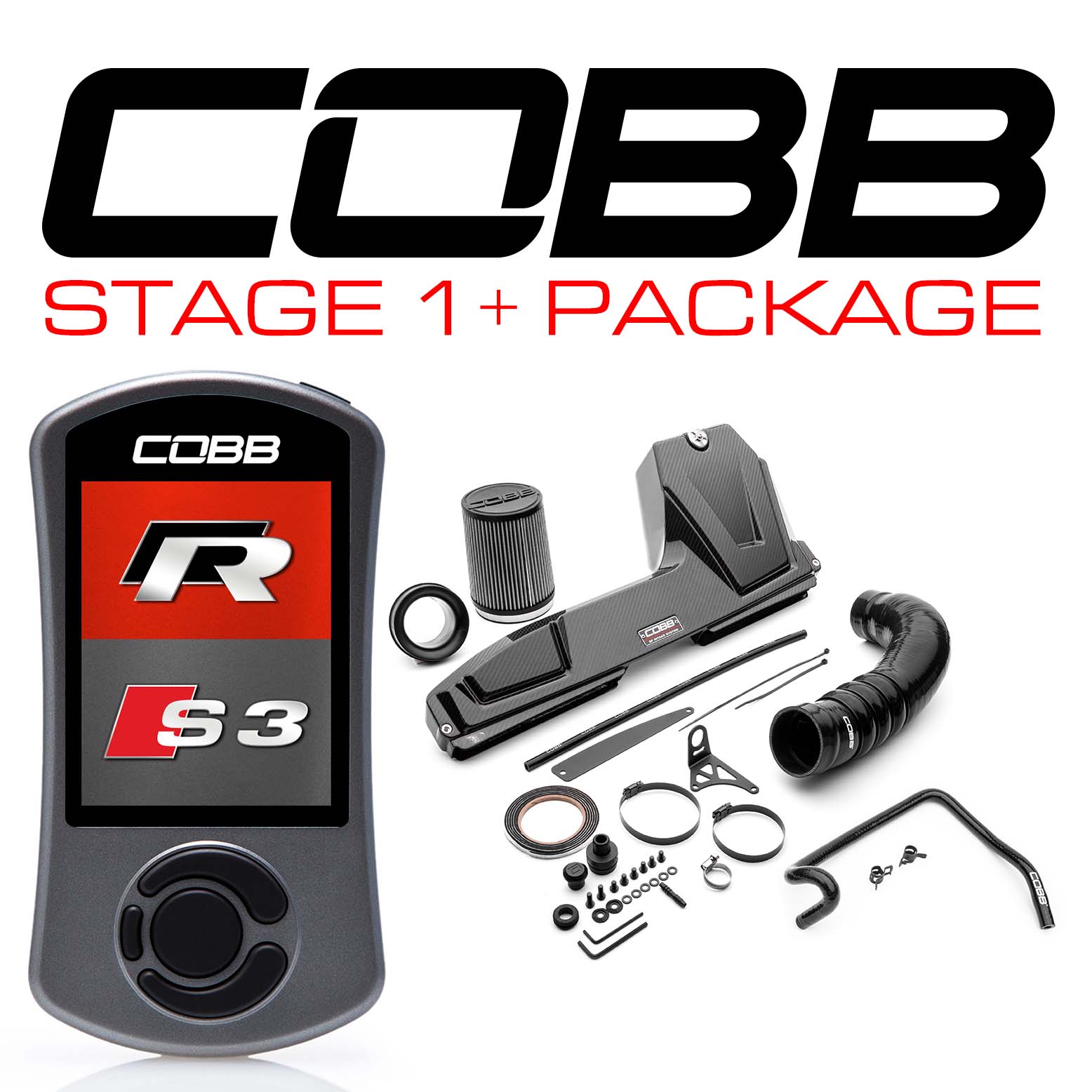 COBB VLK003001P-DSG-RED Stage 1 + Redline Carbon Fiber Power Package with DSG / S Tronic Flashing for VW (Mk7 / Mk7.5) Golf Photo-0
