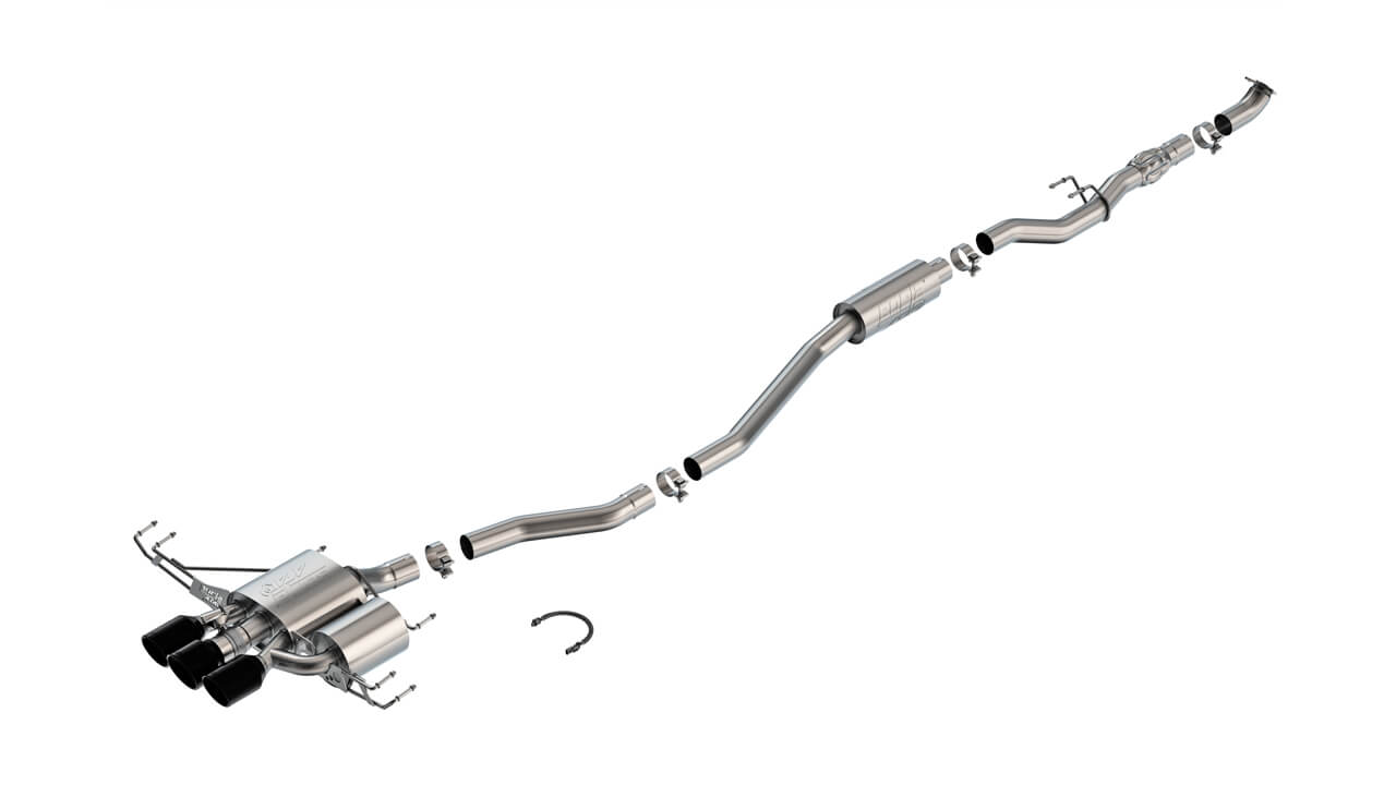 BORLA 140927CB Exhaust system Cat-Back 2.75" ATAK 3 RD RL AC CB CR Tip 4" RD X 6.63", 4.5" RD X 4.75" Ceramic black for HONDA Civic Type R 2.0L 4 Cyl Turbo MT FWD 4DR Hatchback 2023 Photo-0
