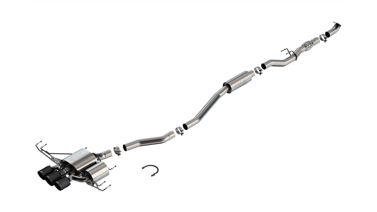 BORLA 140927CFBA Exhaust system Cat-Back 2.75" ATAK 3 RD AC CFBA CR Tip 4" RD X 6.62", 4.5" RD X 6.49" Carbon fiber black anodized for HONDA Civic Type R 2.0L 4 Cyl Turbo MT FWD 4DR Hatchback 2023 Photo-0