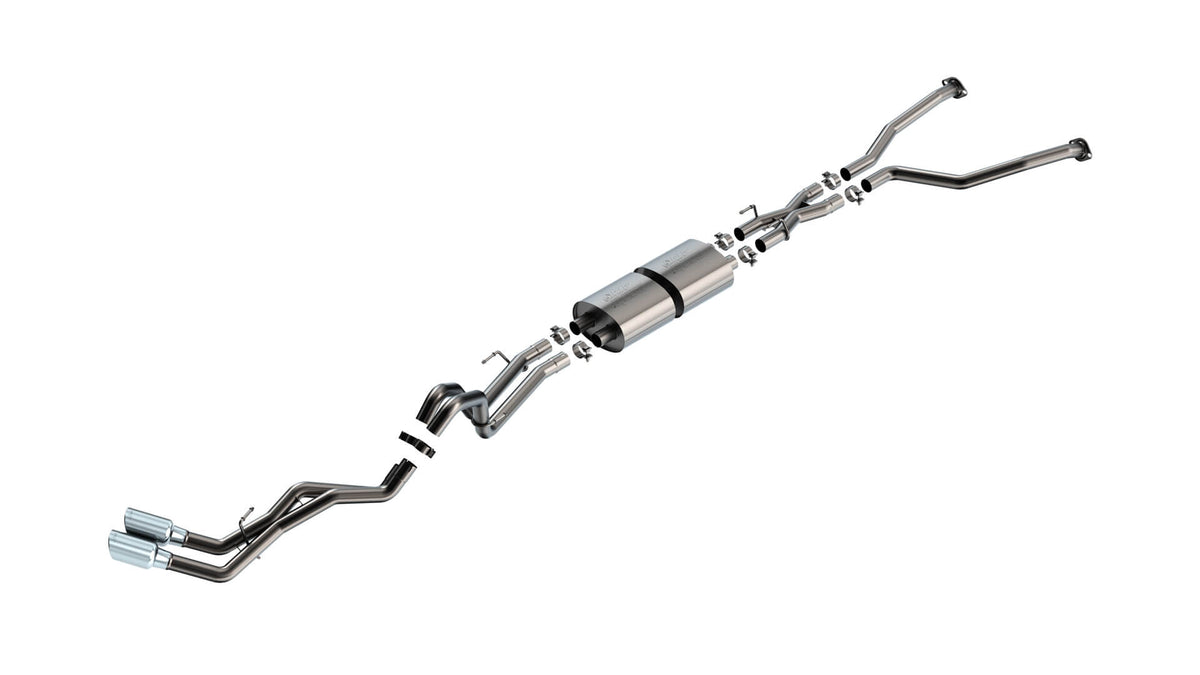 BORLA 140940 Exhaust System Cat-Back "ATAK" D RD RL AC S 2.50" TIP: 4.50" RD X 10.00" CHROME for TOYOTA TUNDRA '22-'24 3.4L V6 AT 2+4WD 4DR CCSB+ECSTB WB 145.7" Photo-0