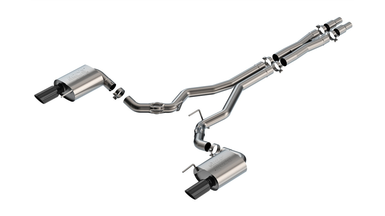 BORLA 140961BC Exhaust system Cat-Back ATAK 3" S RD RL AC BC SR Tip: 4" RD X 10.50" Black chrome (Non-active exhaust) for FORD Mustang GT 5.0L V8 2024 Photo-0