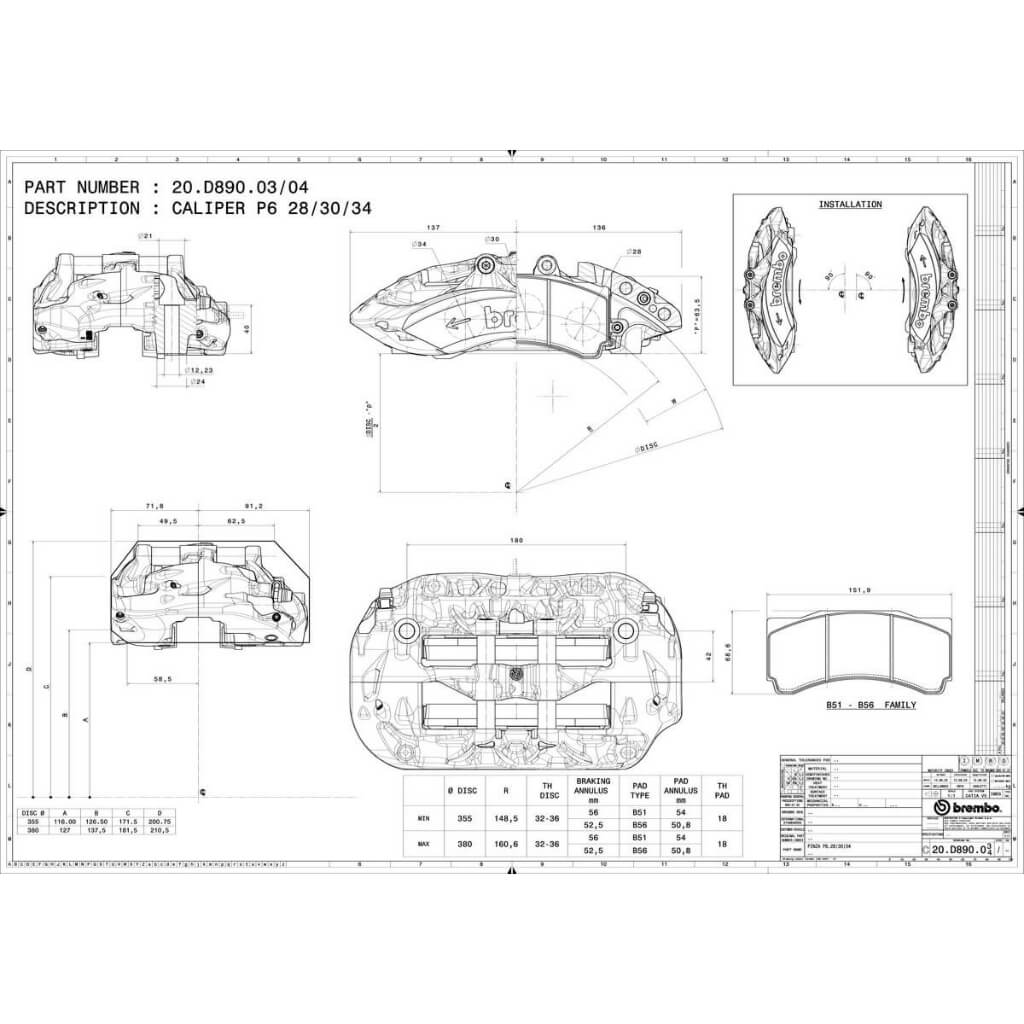Brembo 20D89008 Right Brake Caliper FF 6 Pistons (28/30/34) Photo-3