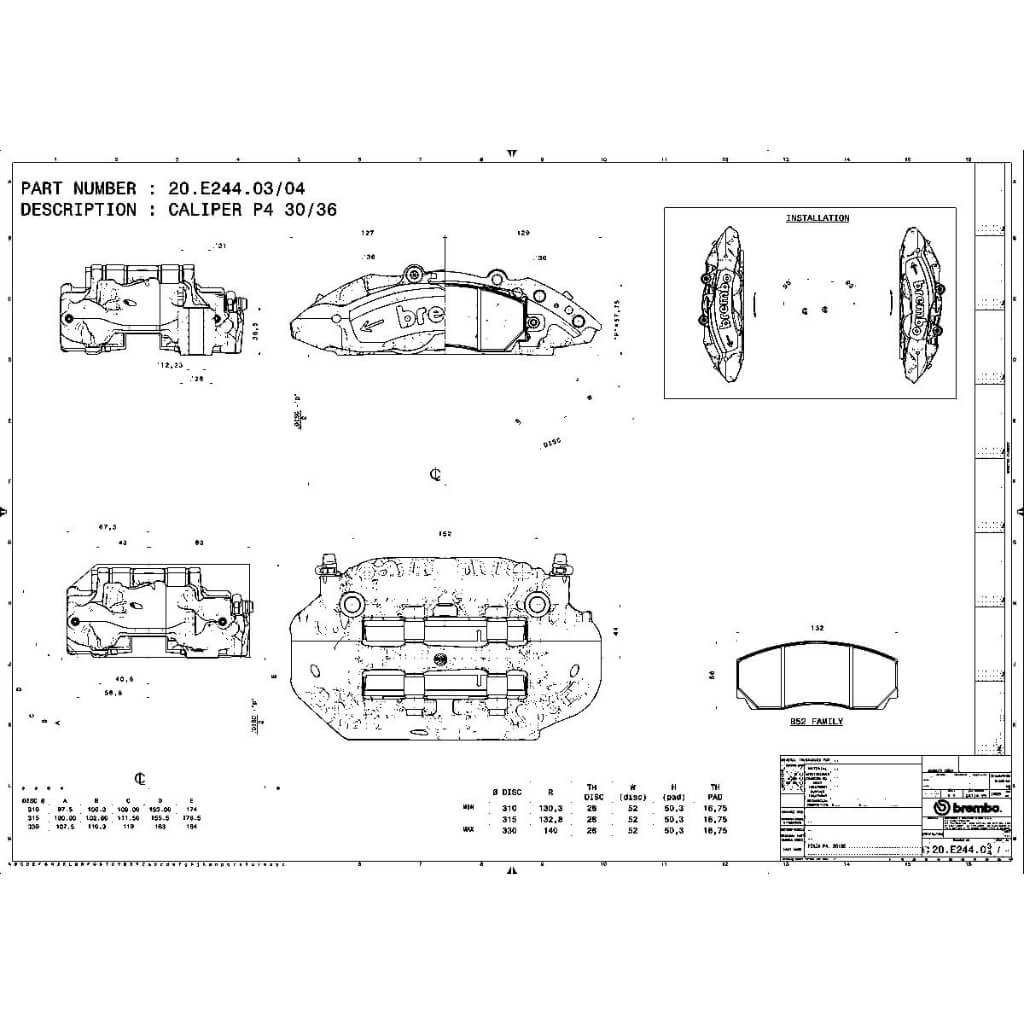 Brembo 20E24414 Right Brake Caliper FF 4 Pistons (30/36) Photo-1
