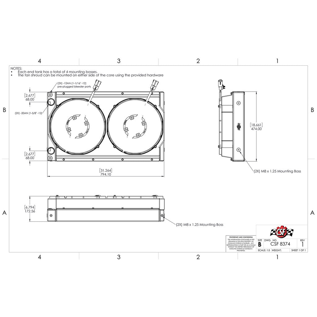 CSF 8374 Motorsport Dual-Pass Radiator with Shroud + 14" SPAL Brushless Fans and Harnesses Photo-13