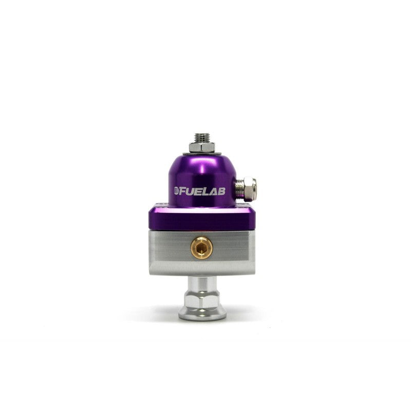 FUELAB 57503-4 Mini Fuel Pressure Regulator Blocking Style Carbureted (10-25 psi, 6AN-In, 6AN-Out) Purple Photo-0