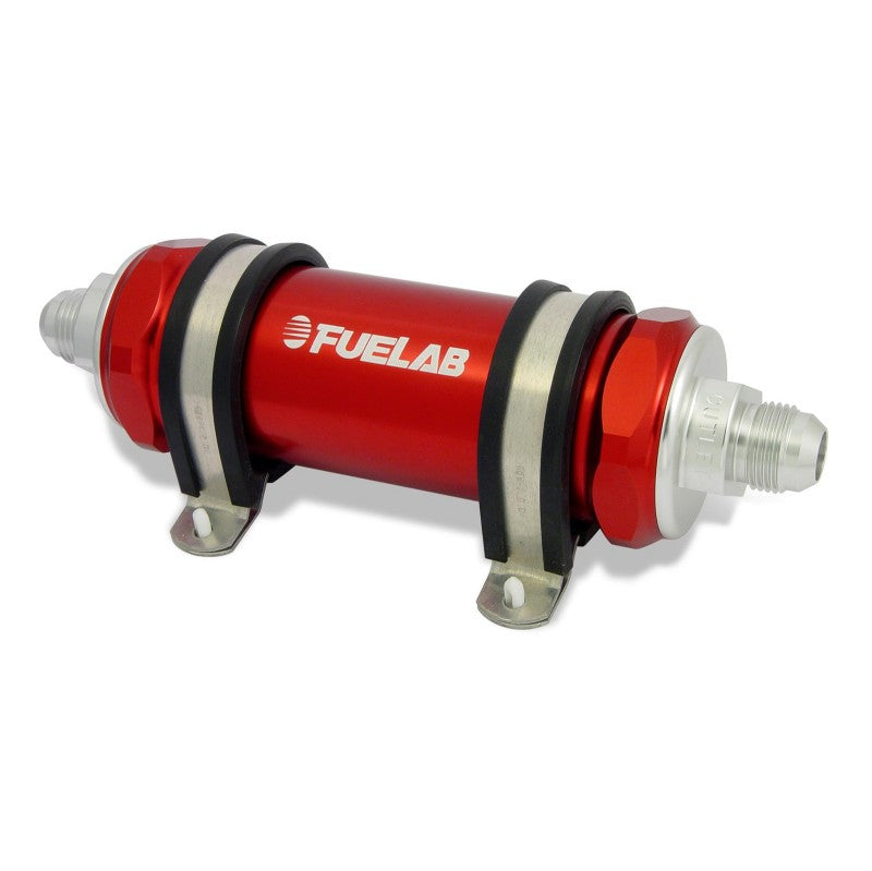 FUELAB 82824-2 In-Line Fuel Filter (12AN in/out, 5 inch 100 micron stainless steel element) Red Photo-0
