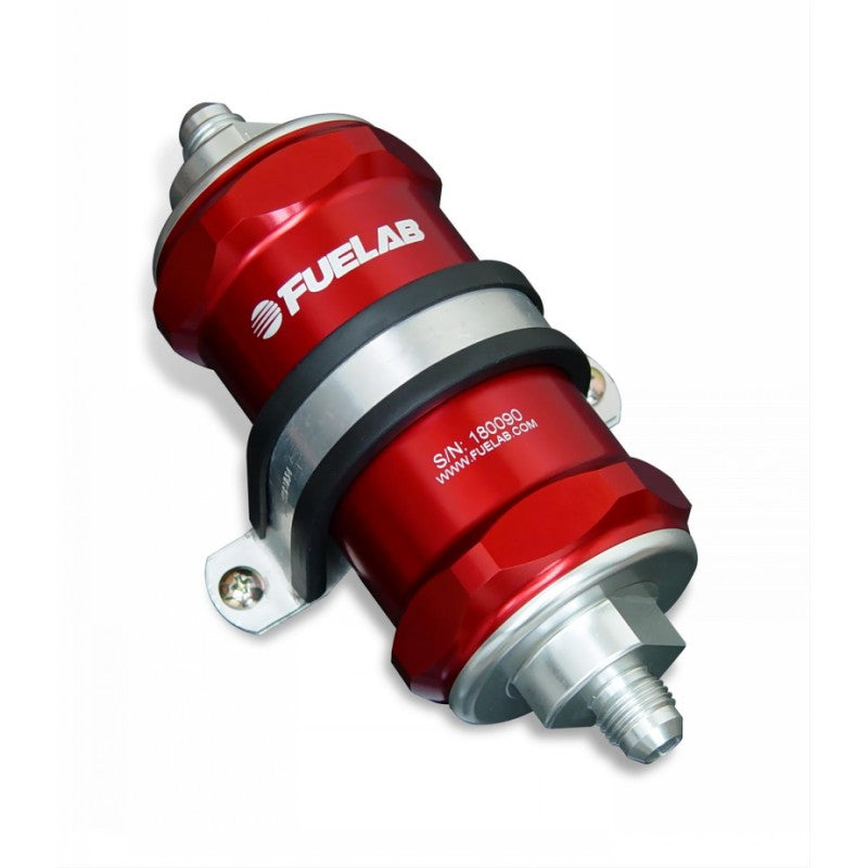 FUELAB 84822-2 In-Line Fuel Filter With Check Valve (8AN in/out, 3 inch 100 micron stainless steel element) Red Photo-0