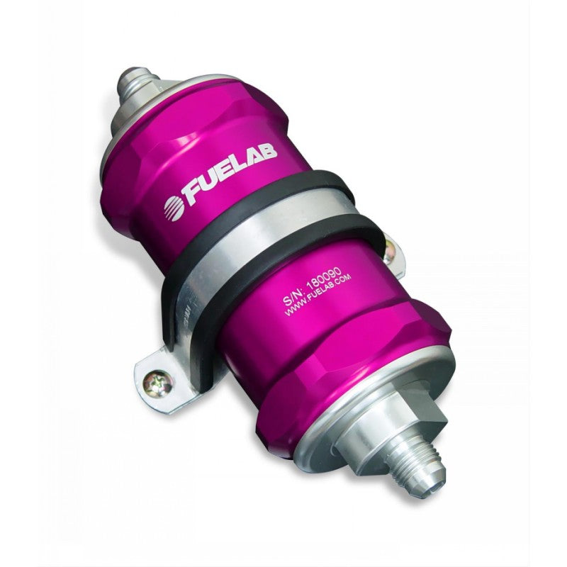 FUELAB 84801-4 In-Line Fuel Filter With Check Valve (6AN in/out, 3 inch 10 micron paper element) Purple Photo-0