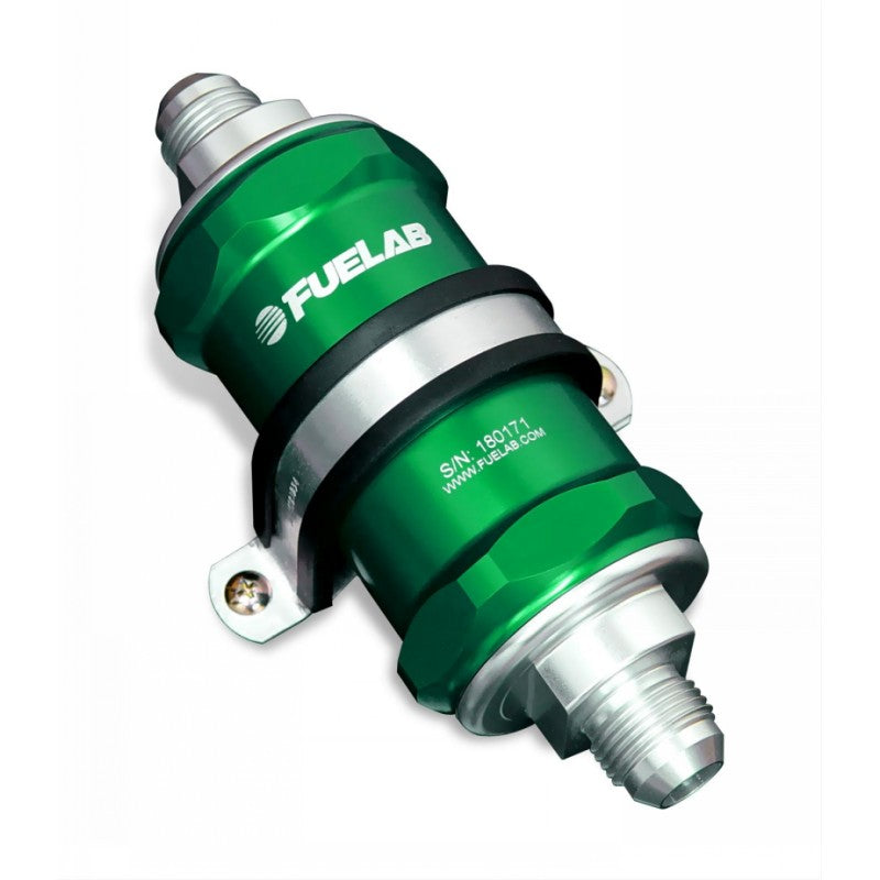 FUELAB 84822-6 In-Line Fuel Filter With Check Valve (8AN in/out, 3 inch 100 micron stainless steel element) Green Photo-0