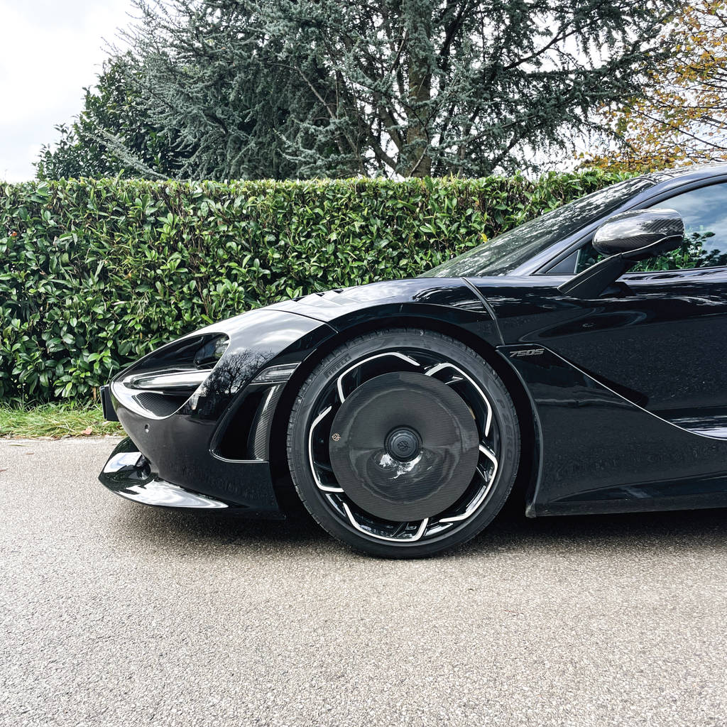 GOLD LEAF ADEVO-MCL750S-GL-CD Wheel Covers Aero Disc EVO (Carbon / Gloss / Custom Decal) for MCLAREN 750S OEM Wheels Photo-9