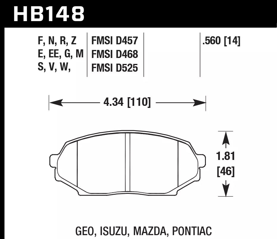 HAWK HB148D.560 Front Brake Pads ER-1 Endurance Racing for MAZDA Miata Base 1.6L 1990-1993 Photo-1