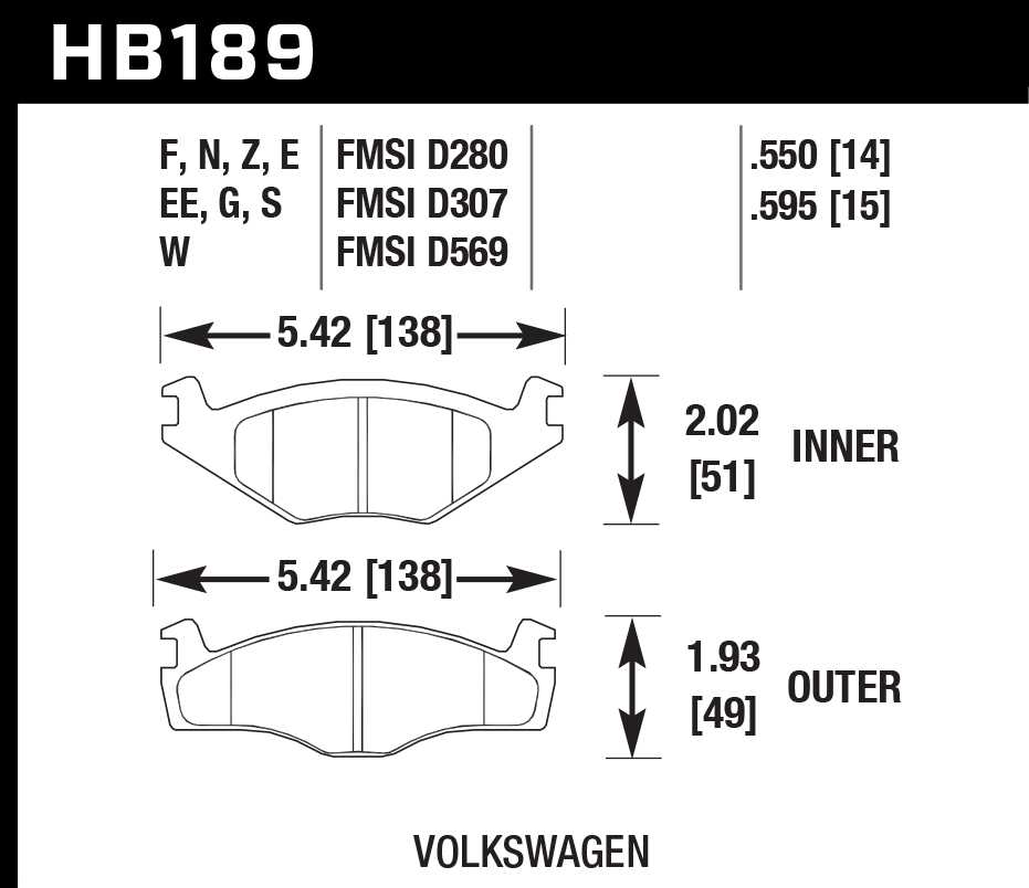 HAWK HB189D.595 Front Brake Pads ER-1 Endurance Racing for VOLKSWAGEN Golf GTI 1.8L 1985-1992/ VOLKSWAGEN Jetta GLI 1987-1992 Photo-1