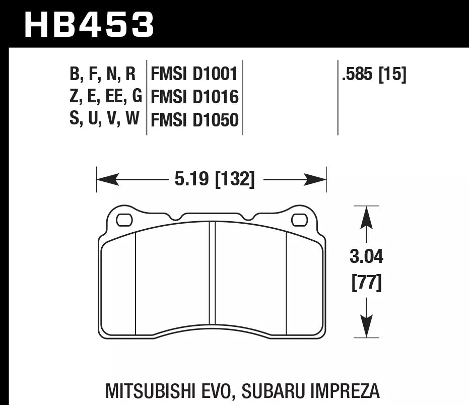 HAWK HB453D.585 Front Brake Pads ER-1 Endurance Racing for SUBARU Impreza WRX 2004-2015/ MITSUBISHI Lancer Evolution 2003-2014 Photo-1