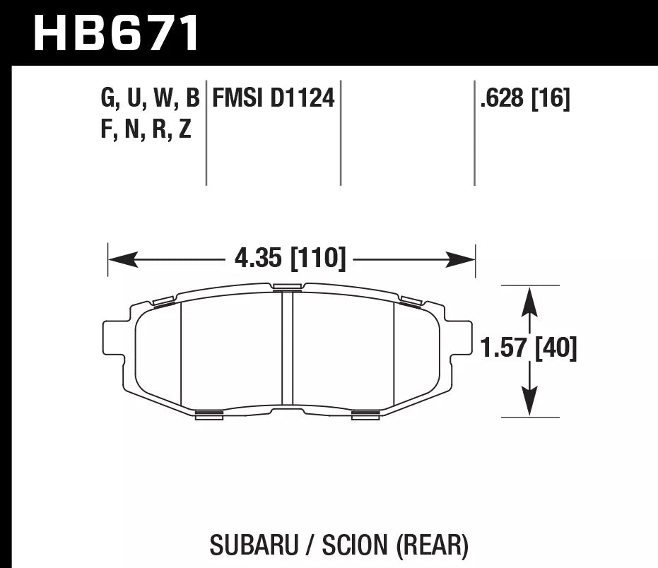HAWK HB671D.628 Rear Brake Pads ER-1 Endurance Racing for SUBARU BRZ 2013-2015/ TOYOTA 86 GT 2.0L 2020 Photo-1