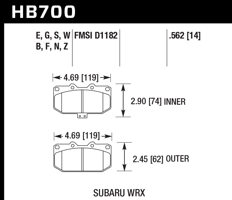 HAWK HB700D.562 Front Brake Pads ER-1 Endurance Racing for SUBARU Impreza WRX 2006-2007 Photo-1