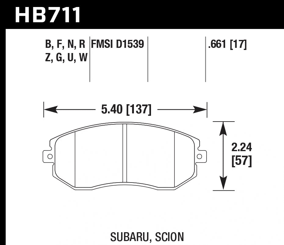 HAWK HB711D.661 Front Brake Pads ER-1 Endurance Racing for SUBARU BRZ 2.0 2012/ TOYOTA 86 2017 Photo-1