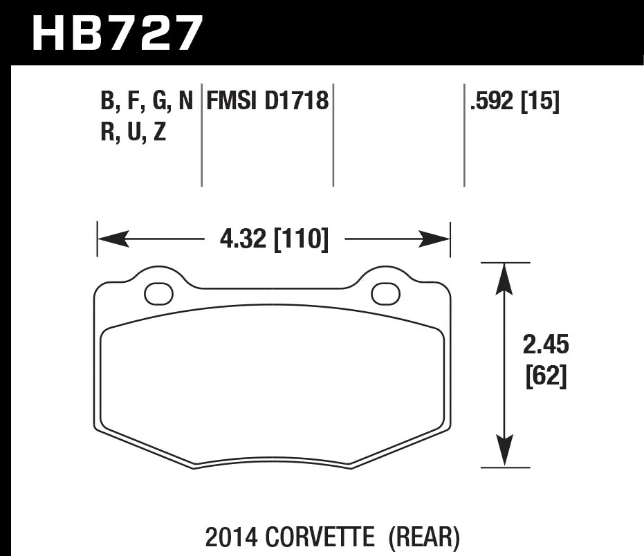 HAWK HB727D.592 Rear Brake Pads ER-1 Endurance Racing for CHEVROLET Corvette Stingray 6.2L 2015-2018 Photo-1