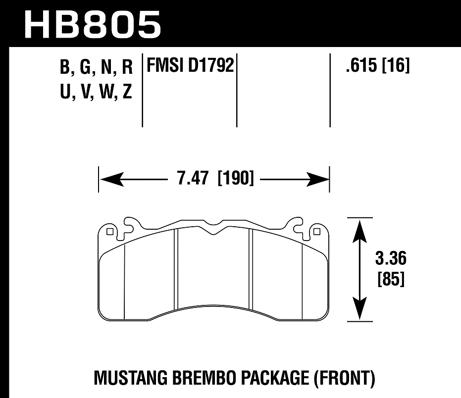 HAWK HB805D.615 Front Brake Pads ER-1 Endurance Racing for FORD Mustang 5.0L 2015-2020 Photo-1