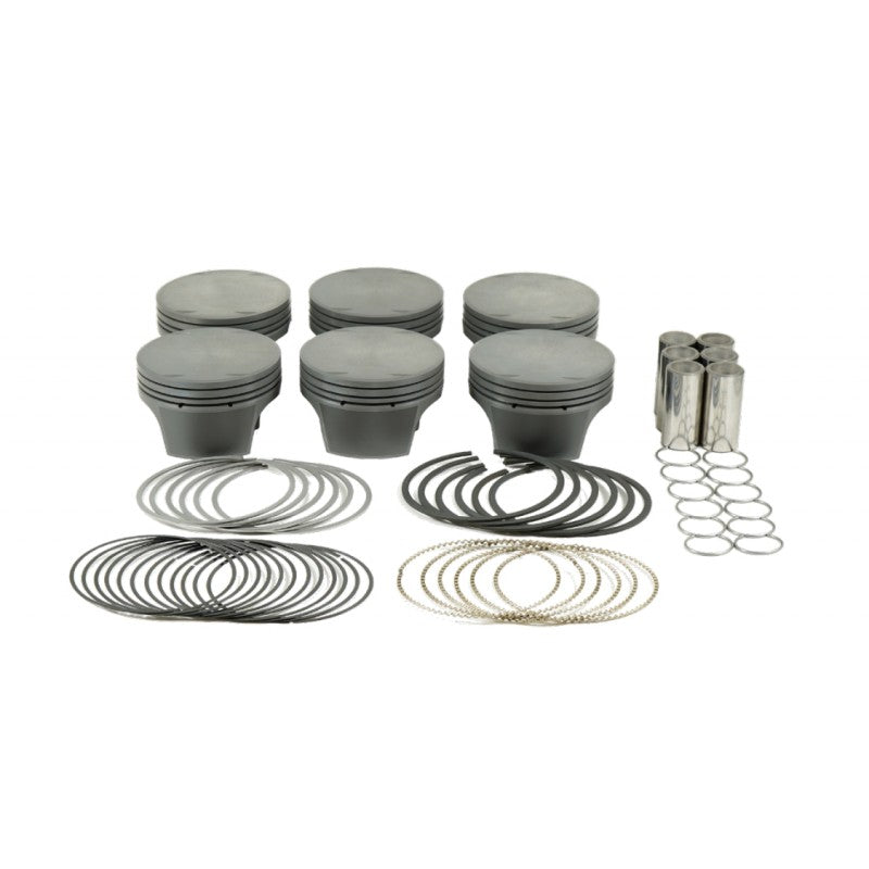 MAHLE 197843112T Piston Kit with TBC (84.127mm x 28.32mm CH, 89.6mm stroke, 135mm rod, 22mm pin, 0cc, 304g, 10.5CR, 4032) for BMW M54B30 3.0L (0.005" oversize) Photo-0