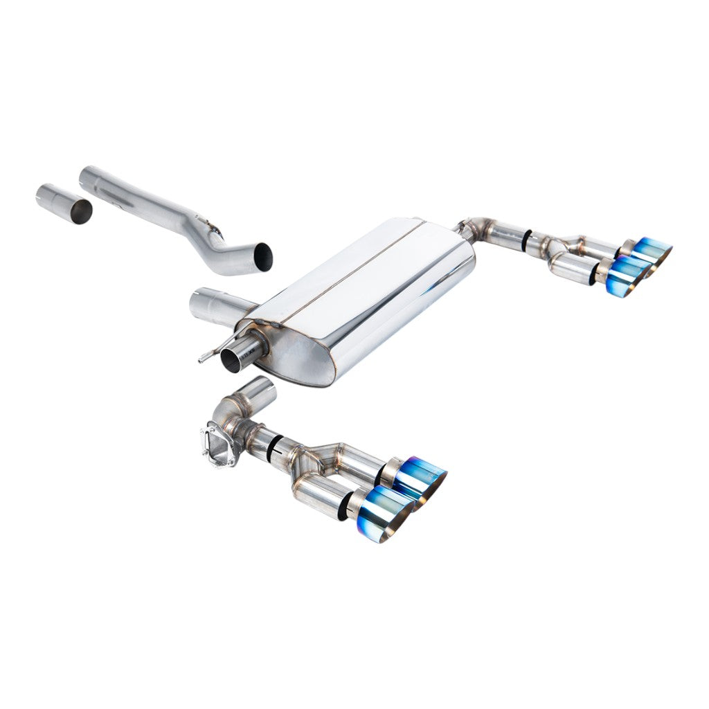 MILLTEK SSXBM1247 Filter-Back Exhaust, 3" (Blue Titanium GT-100 Trims) for BMW M135i xDrive (F40) OPF/GPF Photo-0