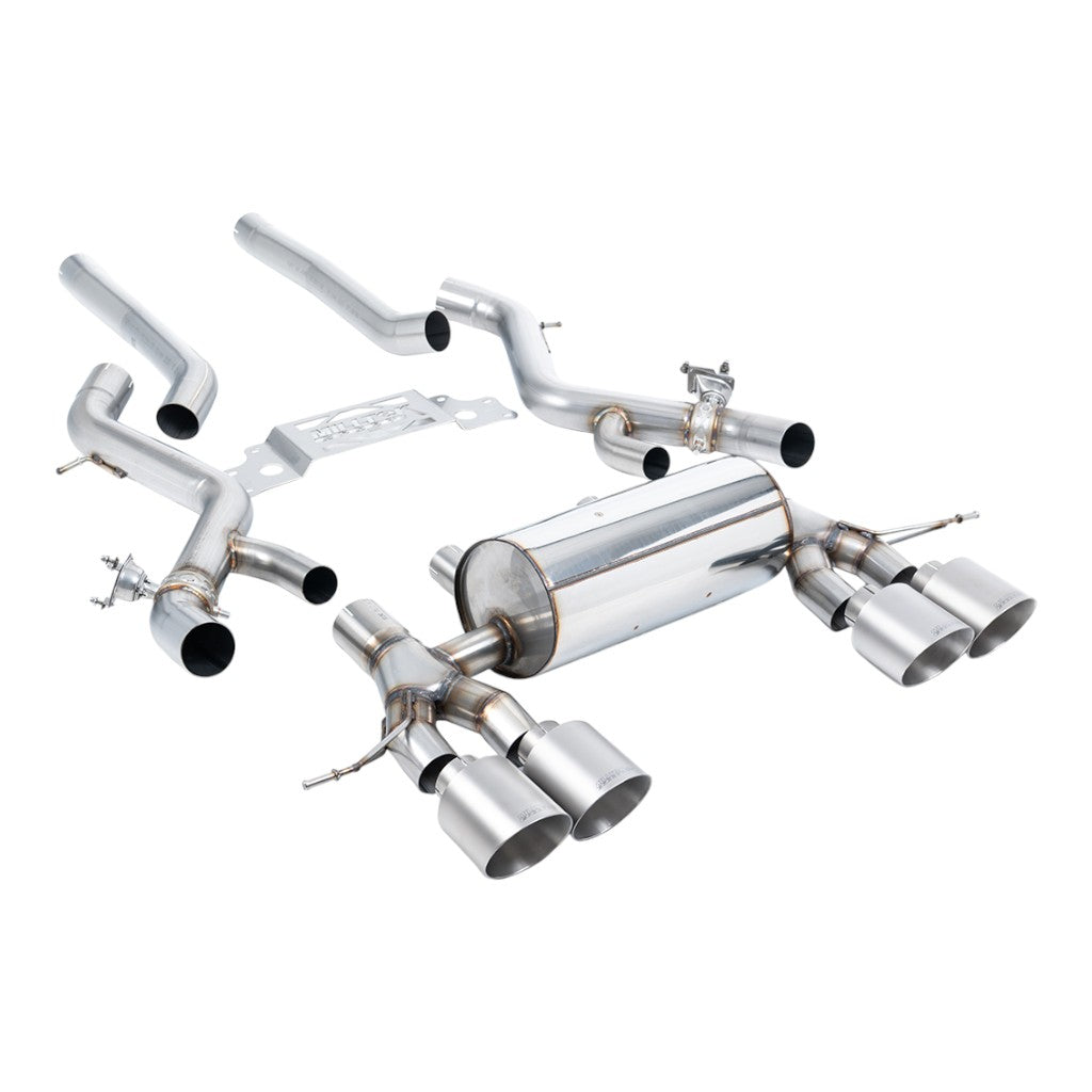 MILLTEK SSXBM1303 Secondary Cat-Back Exhaust, 3" (Brushed Titanium GT-115 Trims) for BMW M2 (G87) Non-OPF/GPF Photo-0