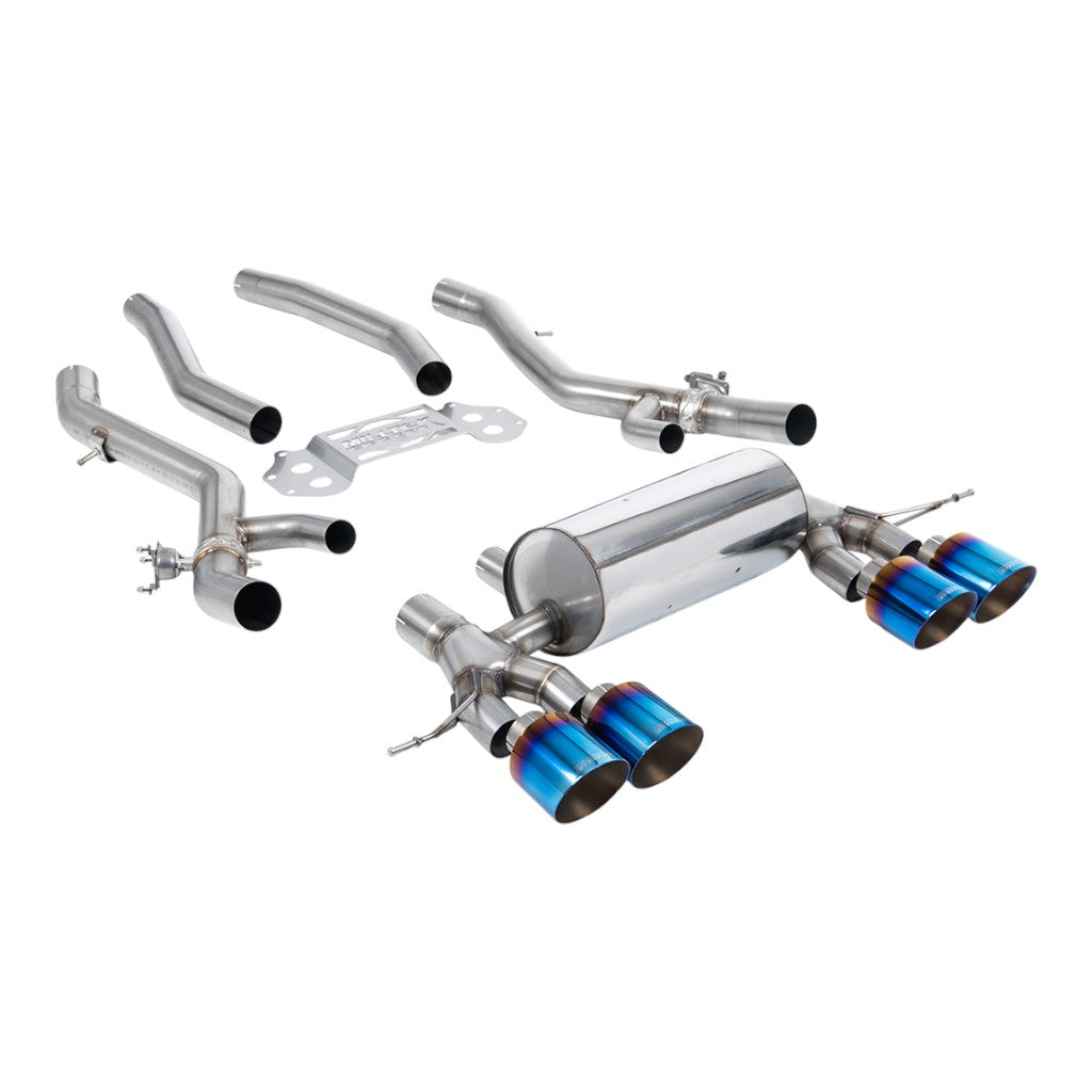 MILLTEK SSXBM1320 Secondary Cat-Back Exhaust, 3.15" (Blue Titanium GT-115 Trims) for BMW M3 (G80 / G81) / M4 (G82) Photo-0