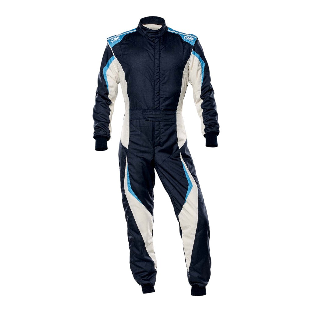 OMP IA0-1859-B01-246-60 Racing Suit Tecnica Evo , FIA 8856-2018, Navy Blue / White / Gray / Cyan, Size 60 Photo-0