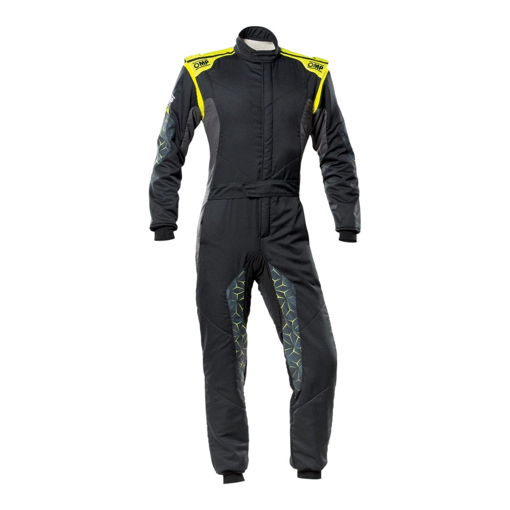 OMP IA0-1864-A01-178-64 Racing Suit Tecnica Hybrid, FIA 8556-2018, Black / Yellow Fluo, Size 64 Photo-0