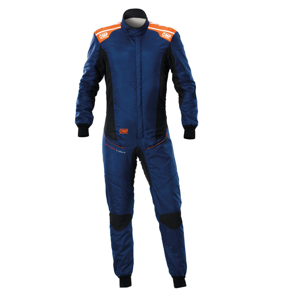 OMP IA0-1870-A01-249-60 Racing Suit Tecnica (Super Light), FIA 8856-2018, Navy Blue / Fluo Orange, Size 60 Photo-0