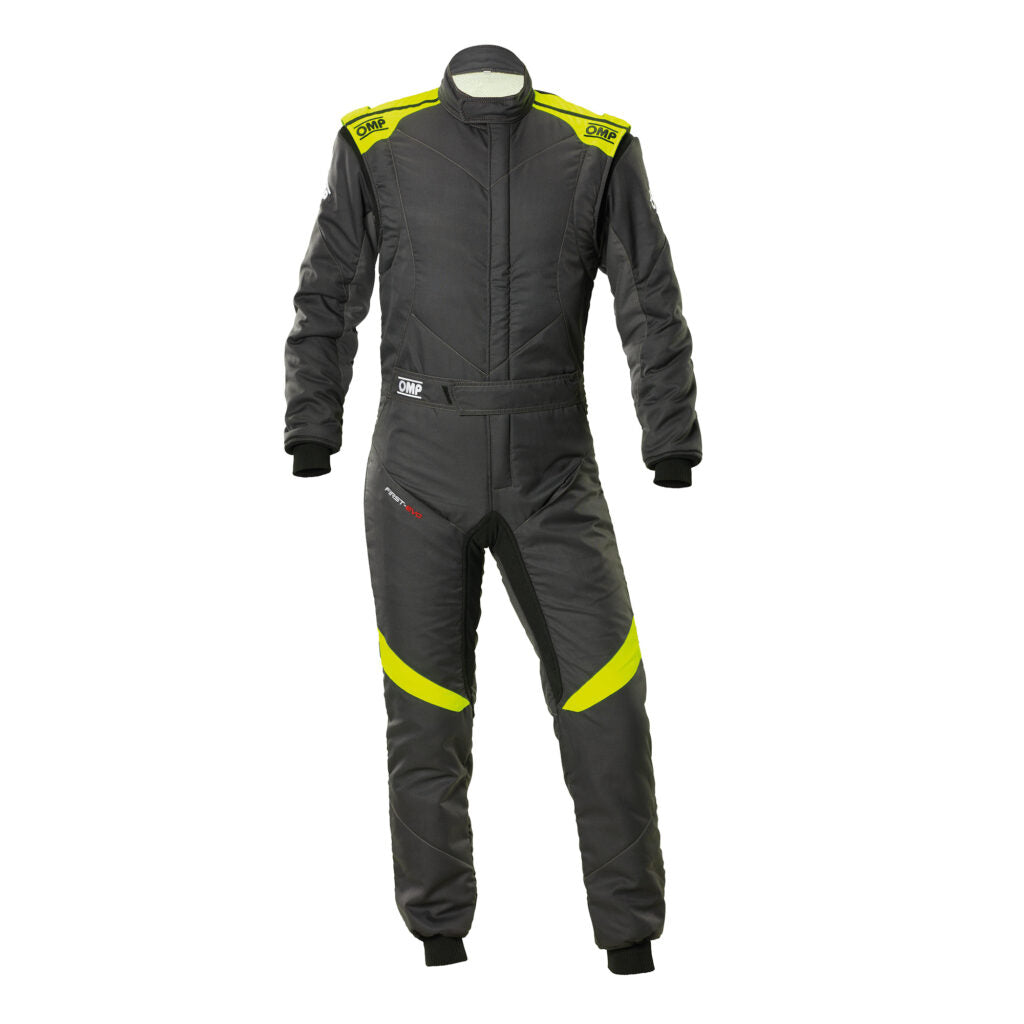 OMP IA0-1874-A01-184-58 Racing Suit First Evo My2025, FIA 8856-2018, Anthracite / Fluo Yellow, Size 58 Photo-0