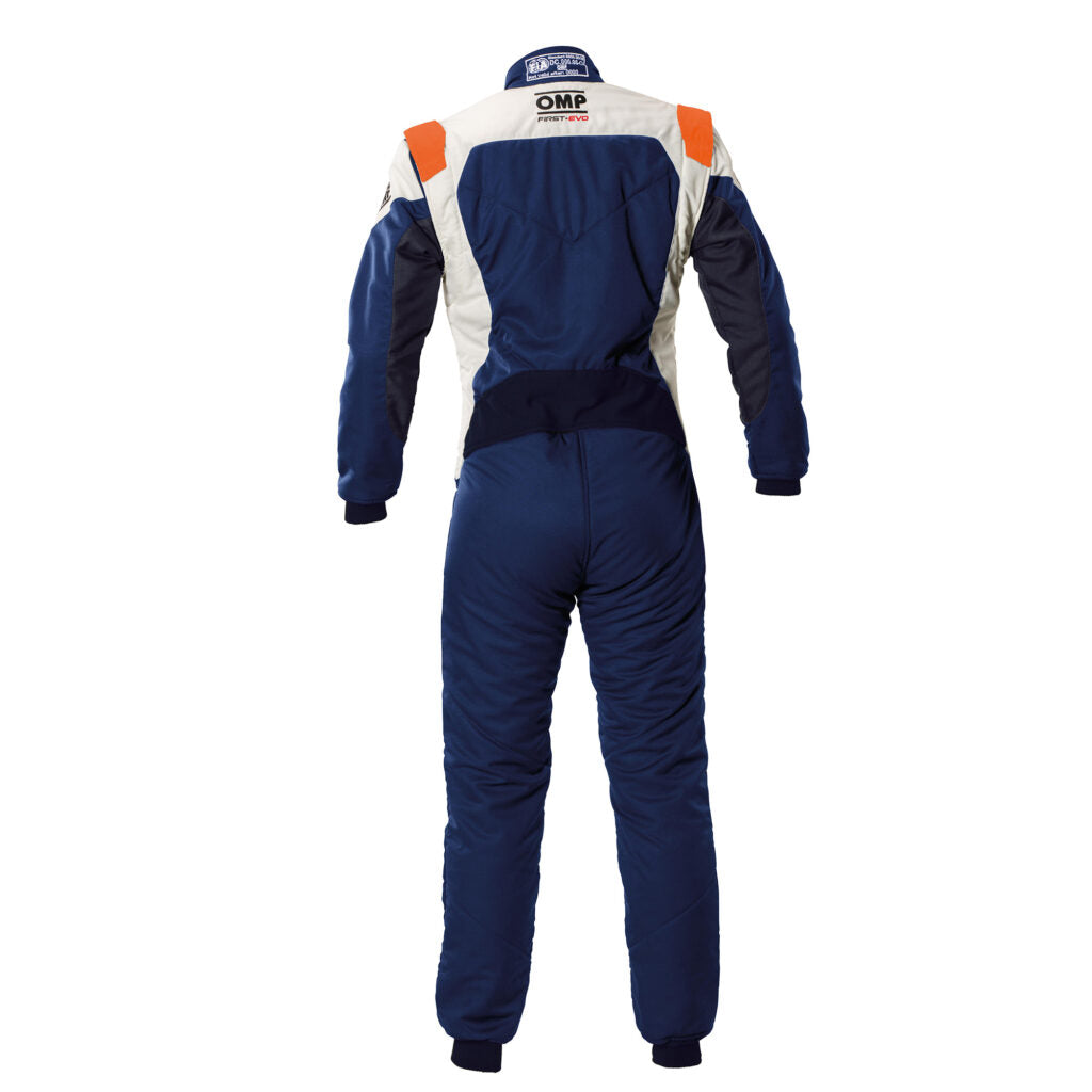 OMP IA0-1874-A01-249-62 Racing Suit First Evo My2025, FIA 8856-2018, Navy Blue / Fluo Orange, Size 62 Photo-1